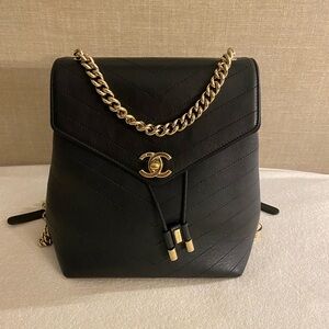 Chanel Chevron lambskin backpack black